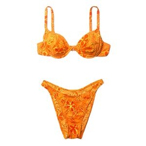 (SOLD) Vintage Tropical Floral Bikini Set in Orange